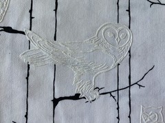 STARK WHITE BLACK OWL RELIEF FABRIC~Vintage~Tall Skinny Winter Tree Trunks~BRNCH