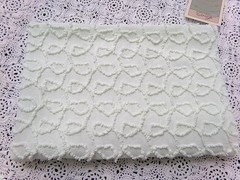 Light Green Vtg Chenille Bedspread Fabric, Texturized Curly Loops 18×24″ Piece
