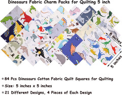 84Pcs 5X5 Dinosaur Cotton Fabric Squares for Baby Boy – Dinosaur Charm Pack