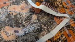 Hawaiian/Polynesian Tribal UKULELE Print w/Tapa Cloth background COTTON FABRIC