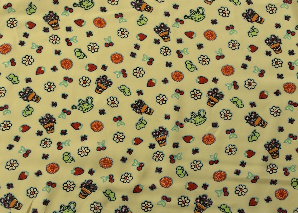 Flower Fruit Print Fabric Woven Rayon Fabric by the Yard