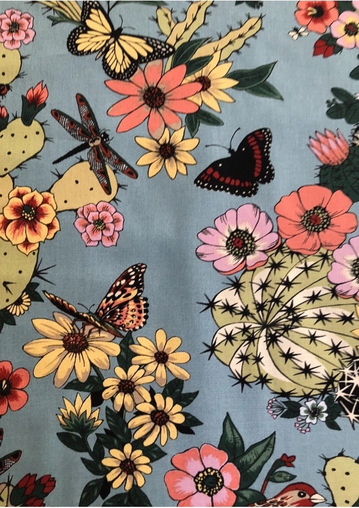 Alexander Henry Hacienda Cactus Fabric BTY Desert Flowers Butterfly Chambray