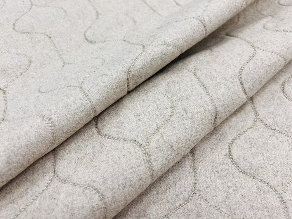 Weitzner Embroidered Wool Uphol Fabric- Contour / Almond 2 yds T1030/01