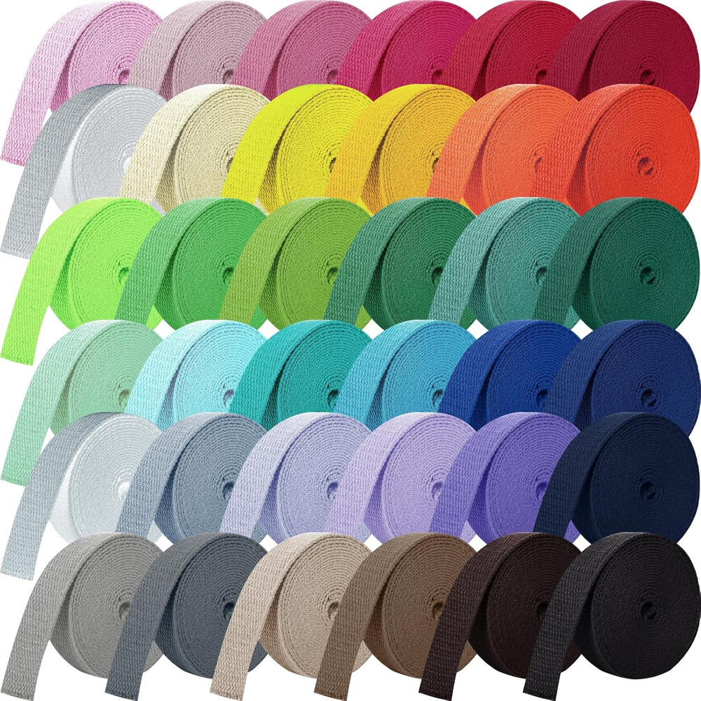 36 Rolls Heavy Cotton Webbing 118.8 Yard 36 Color Mixed Polyester Cotton Webbing