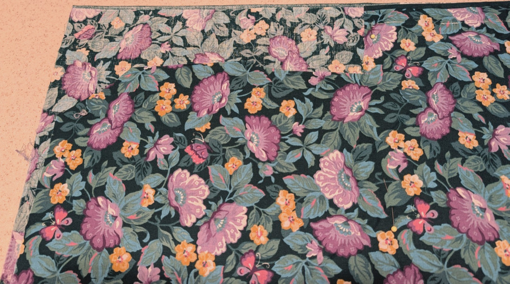 Vintage Springs Ins. mfg. cotton green & purple floral on dark green 22″ x 44″ w