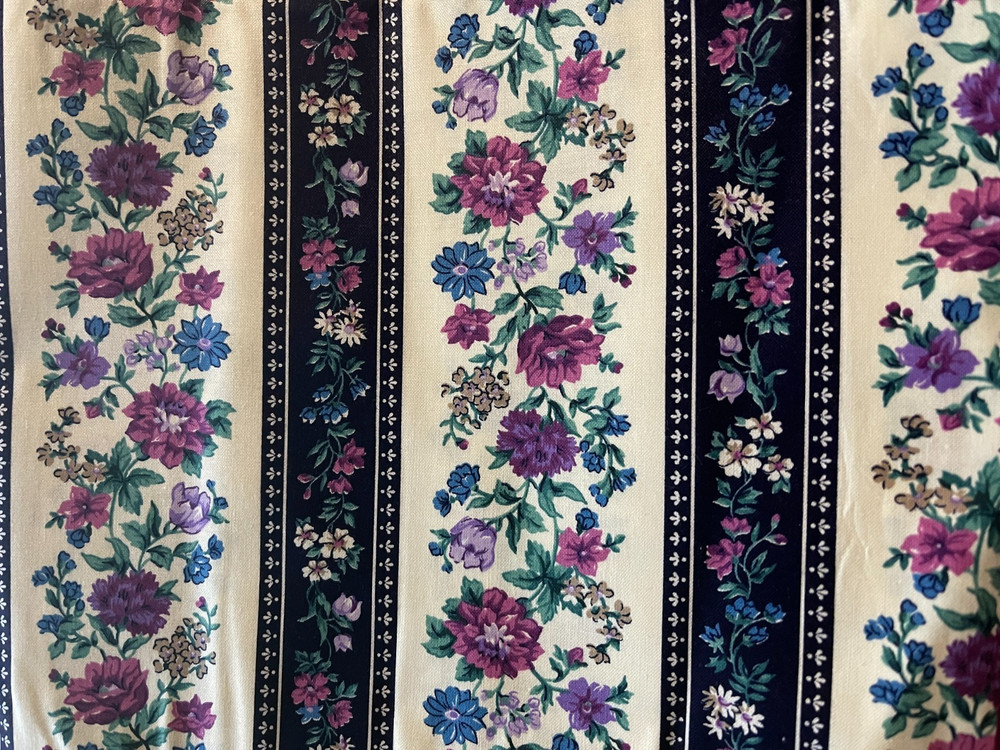 Vintage Cranston Print Works Striped Purple Florals Cream Navy Cotton 2 Yards