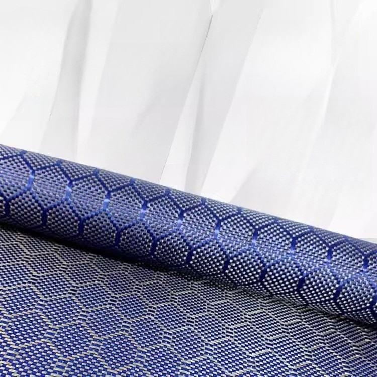 3K Blue+Black Aramid Carbon Fiber Mixed Fabric Hexagonal Jacquard Weave 50*100cm