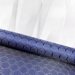 3K Blue+Black Aramid Carbon Fiber Mixed Fabric Hexagonal Jacquard Weave 50*100cm
