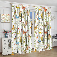 Spring Flowers Birds Curtains Watercolor Retro Patterns Colorful Butterfly Natur