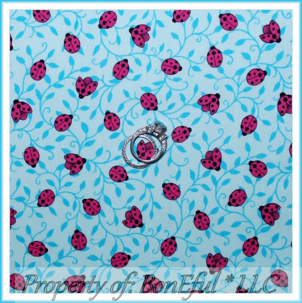 BonEful FABRIC FQ Cotton Quilt Blue Pink Black Dot Asian China Adoption Ladybug