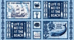 23″ Fabric Panel – Studio E Indigo Coastal Whale Ship Beach Blocks Blue