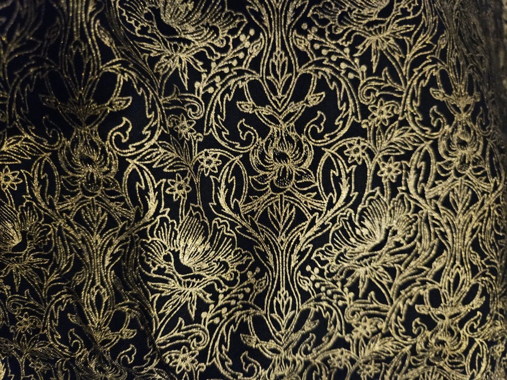 42 x 73 Black and Metallic Gold Floral Damask Fabric Buttercream for JOANN