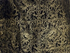 42 x 73 Black and Metallic Gold Floral Damask Fabric Buttercream for JOANN