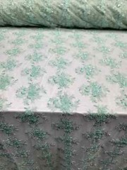 Mint Beaded Mesh Lace Fabric – Bridal Wedding Floral Design, Sold by the Yard