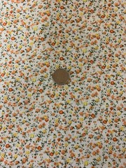 Vtg Floral Calico Print Fabric Dainty Orange And Yellow Flowers On White BTHY