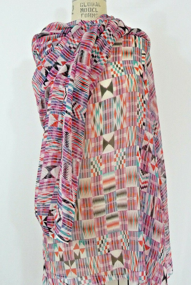 Pure 100% Silk Chiffon Printed Fabric 54” wide. Aztec pattern. Sold By Yard
