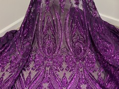 Purple 4way stretch sequins Embroidery Mesh Lace fabric 50” Width 1 Yard