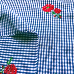 Gingham with Embroidered Roses Polycotton Fabric 56″ By The Yard