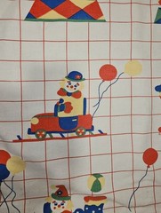 Vintage 1985 D.M. Inc. Circus Clowns, Balloons, Grid Fabric