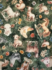 LIL FARMERS FARM ANIMALS ON GREEN HORSE PIG COW Cotton Fabric QT HALF YD
