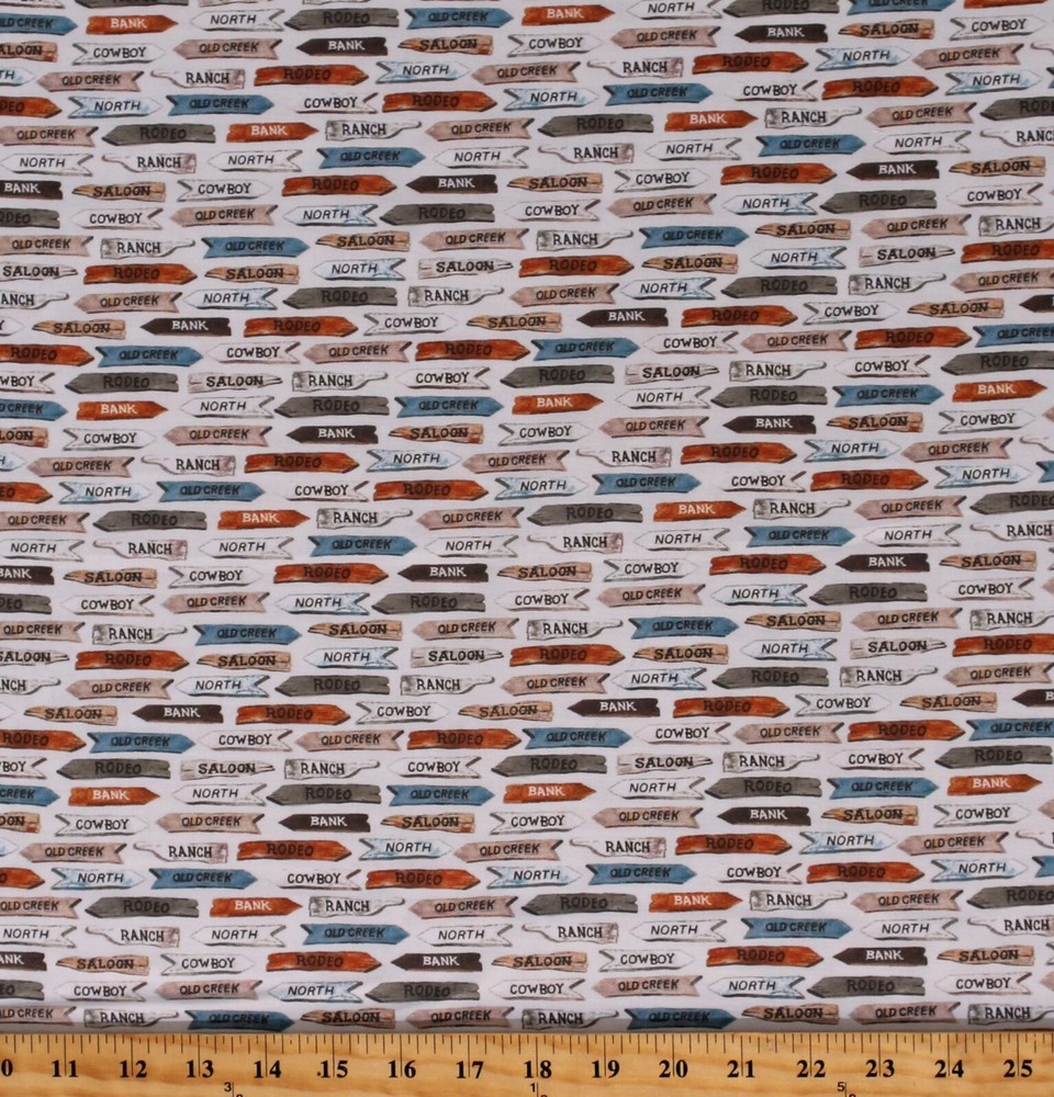 Cotton Wild West Ranch Signs Desert Cowboy Fabric Print by the Yard D466.49