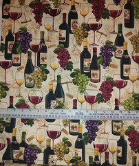 Wine Fabric 100% Designer Cotton – Grapes – Wine Bottles – Wine Glasses
