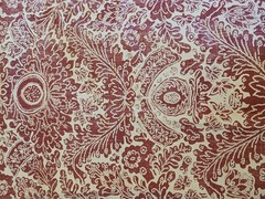 Lauren Ralph Lauren Deep Red & Cream-Tan Heavy Cotton Fabric Damask Print 5 Pcs