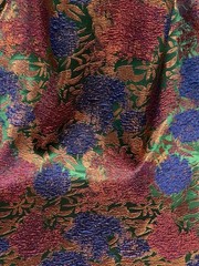 Red Copper Blue Green Jacquard Metallic Brocade Fabric 58” Width By The Yard