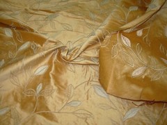 10 3/8 YDS 100% SILK EMBROIDERED LEAVES PEACH UPHOLSTERY DRAPERY FABRIC FOR LESS