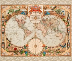 36″ X 44″ Panel World Maps Library of Rarities Antique Cotton Fabric D775.13