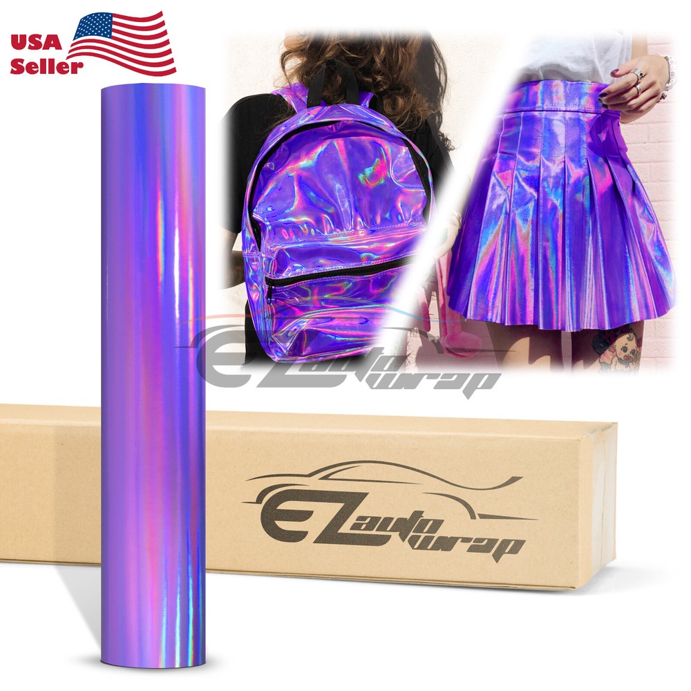 Fabric Holographic Purple Cloth Vinyl Weave PU Faux Leather Iridescent Craft DIY
