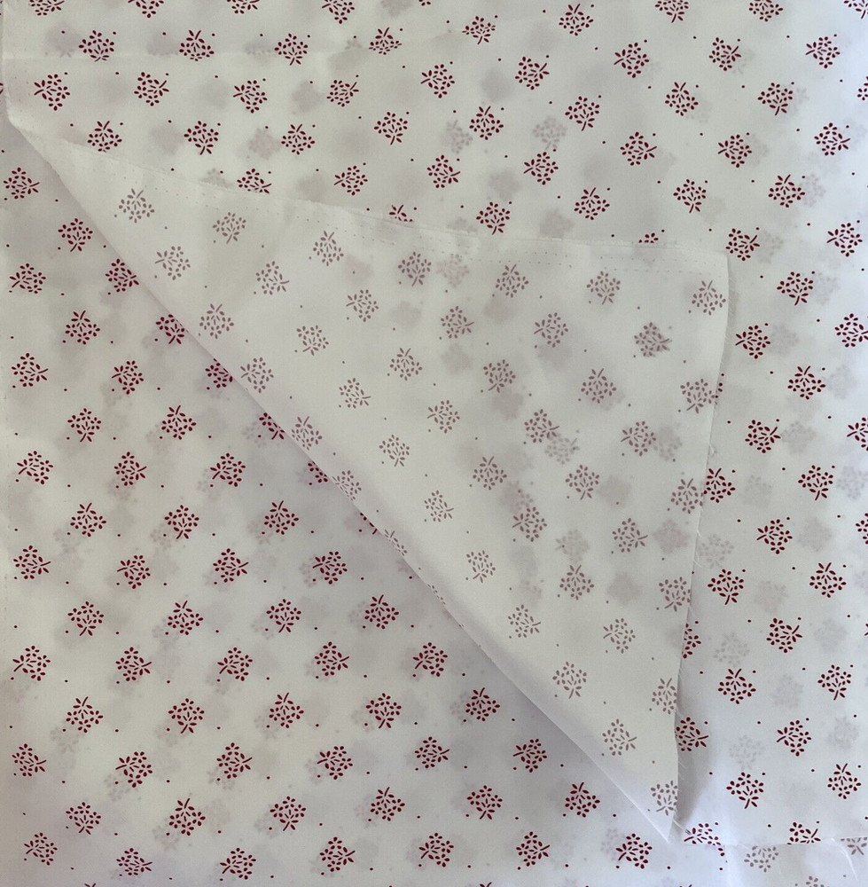 Nylon Fabric White Red Ditzy Flowers Dots 3 7/8 Yards x 62 inches Vintage