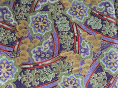 2 pc lot=7/8 yd red purple green cotton quilt fabric metallic gold detail vtg