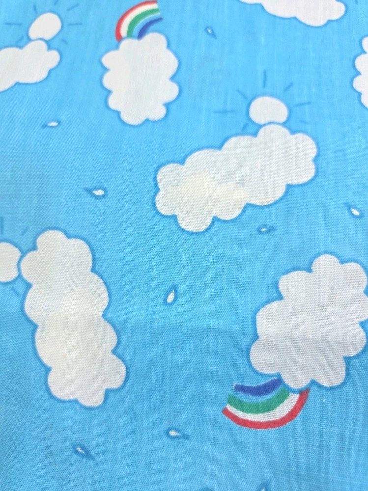 Fabric 3 Yards Cotton Clouds, Rainbows, Sun 108″ x 44″ Blue White