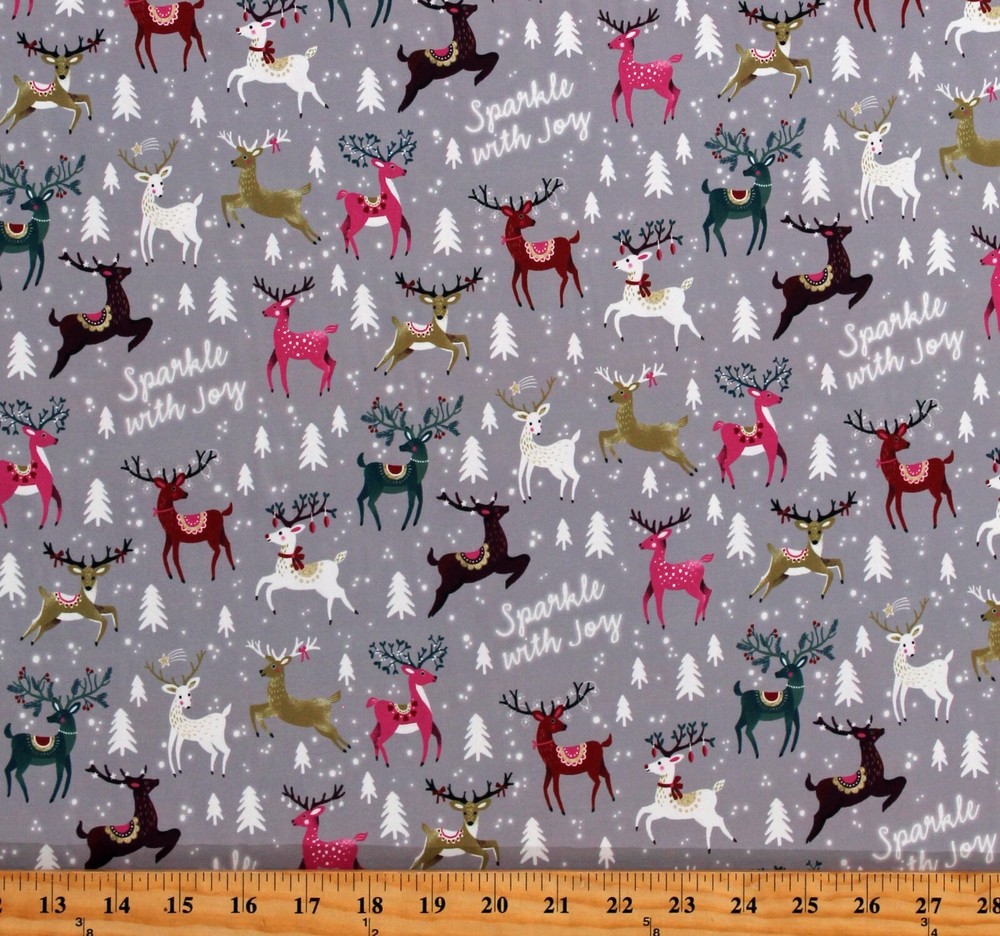 Matte’ Jersey Reindeer Christmas Winter Holidays Gray Fabric by the Yard D450.15