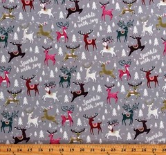 Matte’ Jersey Reindeer Christmas Winter Holidays Gray Fabric by the Yard D450.15