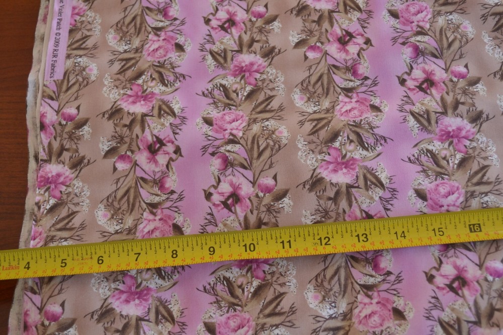 By 1/2 Yd, Pink Floral Stripes on Pink & Tan Quilting, RJR/Flourish/Beaves,M8755