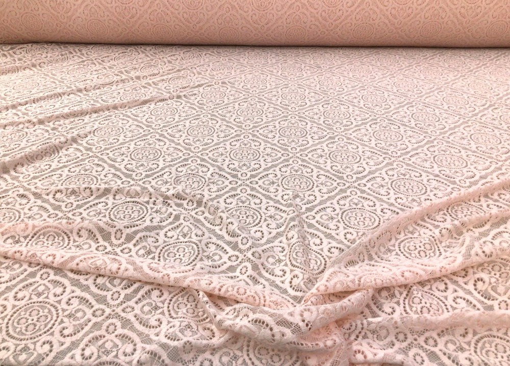 Embroidered Stretch Lace Apparel Fabric Sheer Diamond Cloud Pink VV511