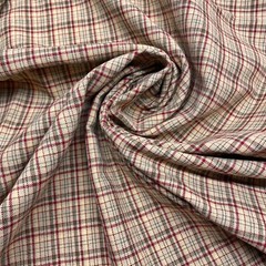 Homespun Plaid Fabric Woven Cotton Tan Red Green Earth Tones 57×36