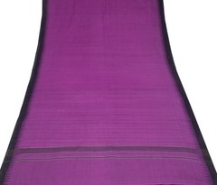 Sushila Vintage Purple Temple Border Scrap Saree Pure Cotton Woven Sari Fabric