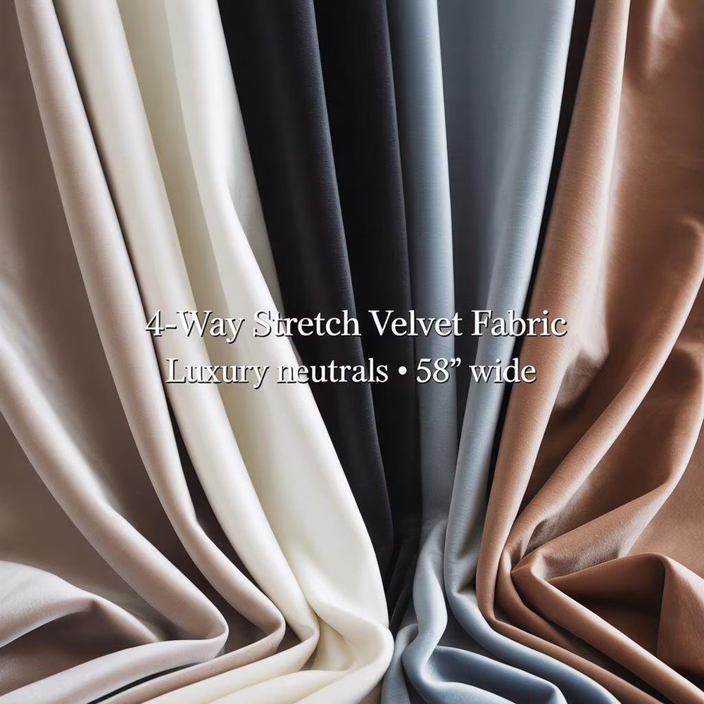 Neutral Stretch Velvet Fabric – White, Ivory, Black, Silver & Brown – Perfect fo