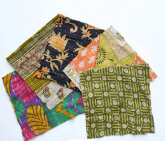 20pcs Indian SARI SQUARES kantha scraps Fabric square pack Quilting bundle craft