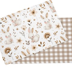 160x50cm Rabbit Flower Printed Cotton Fabric for Make Dress Lining Doll Clothes