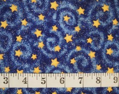 Yellow Stars on Blue Swirls Cotton Quilting Fabric Piece 24″ X 36″