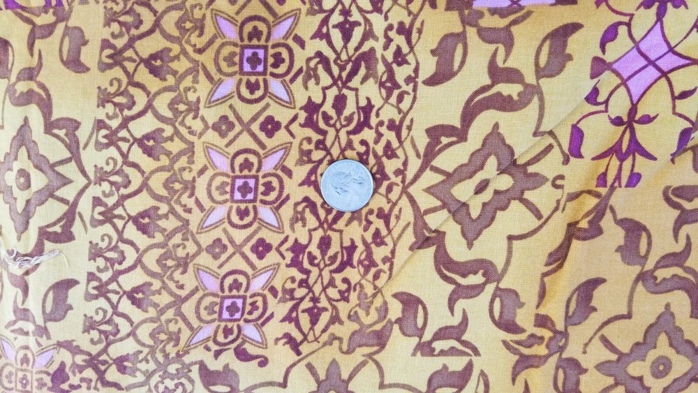 COTTON FABRIC- PINK & BROWN FLORALS ON GOLD TONAL 52 X 2 3/4YDS