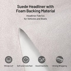 Suede Auto Headliner Fabric Grey 96″ L × 60″ W with Foam Backing