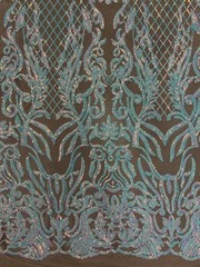 Phoebe IRIDESCENT WHITE Sequins on NUDE Mesh Lace Fabric by the Yard – 10062