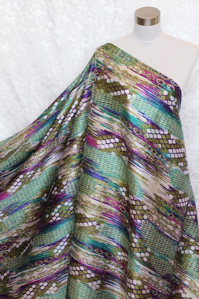 1.5 yards – New 100% Charmeuse Silk Fabric Modern Art M53 last one piece