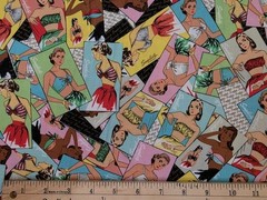 JoAnn Fabric – RETRO SWIMSUIT POSTCARDS – by the HALF yd (18″)
