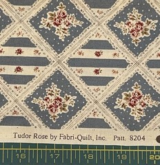 Vintage Cotton Fabric Tudor Rose by Fabri-Quilt Blue 44” X 49”